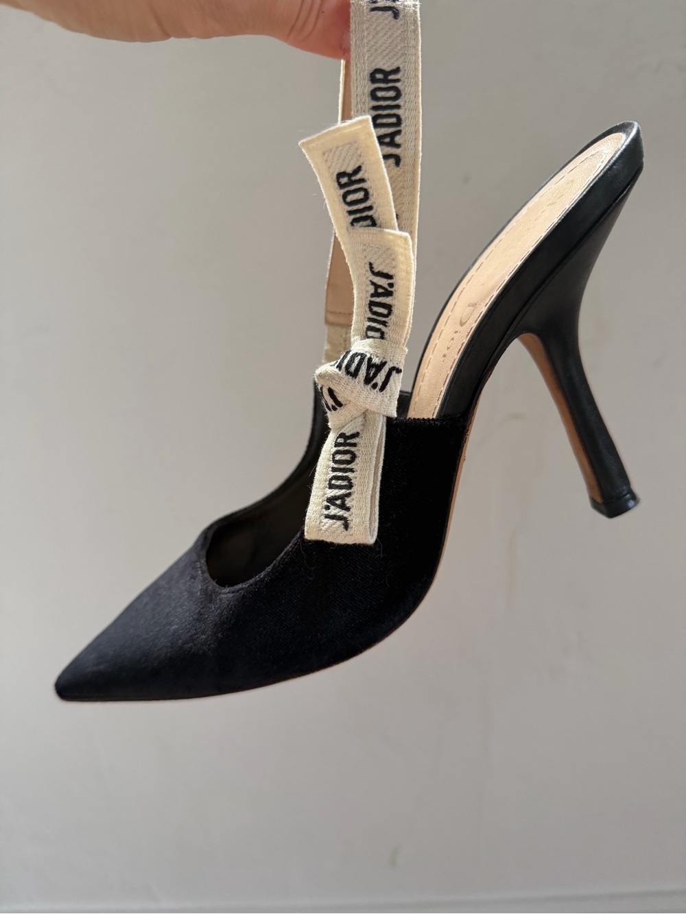 Dior Black Pointed-Toe J'Adior Ribbon Slingback Heels - Picture 3 of 6